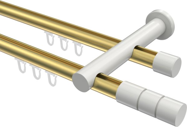 Innenlauf Gardinenstange Aluminium / Metall 20 mm Ø 2-läufig PLATON - Elanto Messing-Optik / Weiß 100 cm
