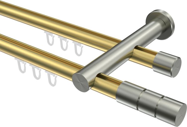 Innenlauf Gardinenstange Messing-Optik / Edelstahl-Optik 20 mm Ø 2-läufig PLATON - Elanto