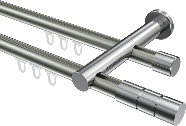 Innenlauf Gardinenstange Aluminium / Metall 20 mm Ø 2-läufig PLATON - Elanto Edelstahl-Optik / Chrom 100 cm