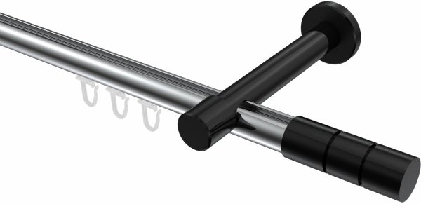 Innenlauf Gardinenstange Aluminium / Metall 20 mm Ø PRESTIGE - Elanto Chrom / Schwarz 100 cm