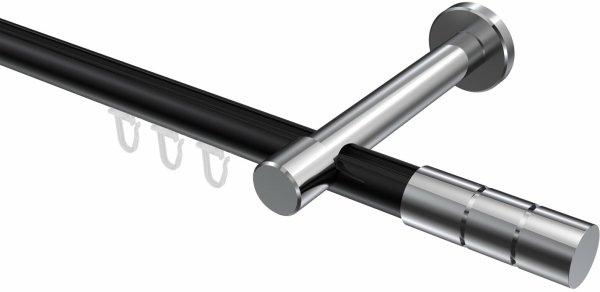 Innenlauf Gardinenstange Aluminium / Metall 20 mm Ø PRESTIGE - Elanto Schwarz / Chrom 100 cm
