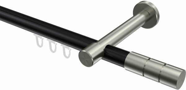Innenlauf Gardinenstange Aluminium / Metall 20 mm Ø PRESTIGE - Elanto Schwarz / Edelstahl-Optik 100 cm