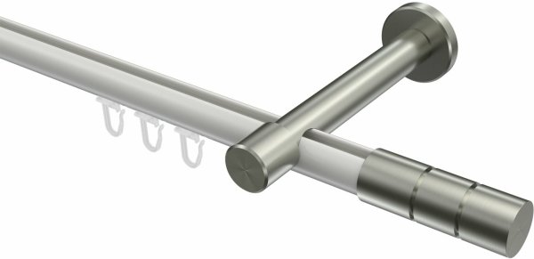 Innenlauf Gardinenstange Aluminium / Metall 20 mm Ø PRESTIGE - Elanto Weiß / Edelstahl-Optik 100 cm