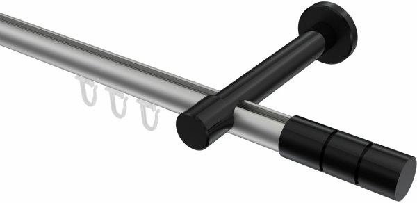 Innenlauf Gardinenstange Aluminium / Metall 20 mm Ø PRESTIGE - Elanto Silbergrau / Schwarz 100 cm