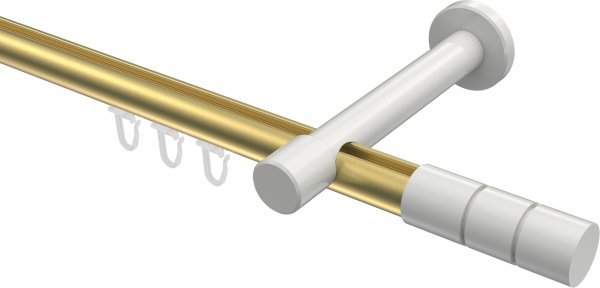 Innenlauf Gardinenstange Aluminium / Metall 20 mm Ø PRESTIGE - Elanto Messing-Optik / Weiß 100 cm