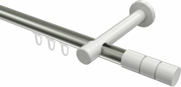 Innenlauf Gardinenstange Aluminium / Metall 20 mm Ø PRESTIGE - Elanto Edelstahl-Optik / Weiß 100 cm