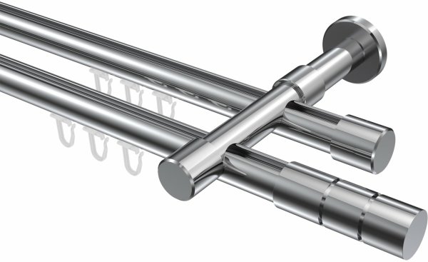 Innenlauf Gardinenstange Aluminium / Metall 20 mm Ø 2-läufig PRESTIGE - Elanto Chrom 100 cm