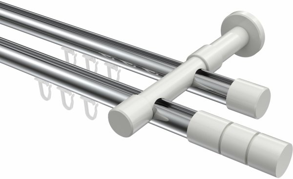 Innenlauf Gardinenstange Aluminium / Metall 20 mm Ø 2-läufig PRESTIGE - Elanto Chrom / Weiß 100 cm