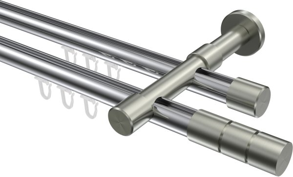 Innenlauf Gardinenstange Aluminium / Metall 20 mm Ø 2-läufig PRESTIGE - Elanto Chrom / Edelstahl-Optik 100 cm