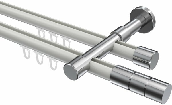 Innenlauf Gardinenstange Aluminium / Metall 20 mm Ø 2-läufig PRESTIGE - Elanto Weiß / Chrom 100 cm