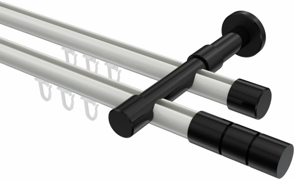Innenlauf Gardinenstange Aluminium / Metall 20 mm Ø 2-läufig PRESTIGE - Elanto Weiß / Schwarz 100 cm