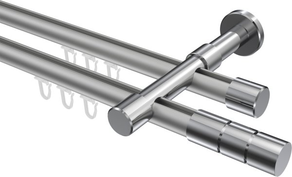 Innenlauf Gardinenstange Aluminium / Metall 20 mm Ø 2-läufig PRESTIGE - Elanto Silbergrau / Chrom 100 cm