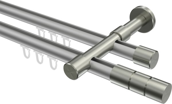 Innenlauf Gardinenstange Aluminium / Metall 20 mm Ø 2-läufig PRESTIGE - Elanto Silbergrau / Edelstahl-Optik 100 cm