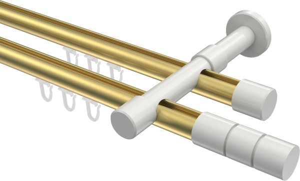 Innenlauf Gardinenstange Aluminium / Metall 20 mm Ø 2-läufig PRESTIGE - Elanto Messing-Optik / Weiß 100 cm