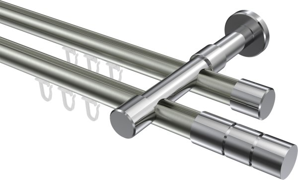 Innenlauf Gardinenstange Aluminium / Metall 20 mm Ø 2-läufig PRESTIGE - Elanto Edelstahl-Optik / Chrom 100 cm