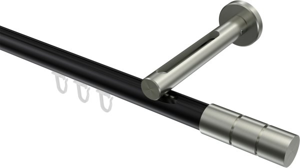 Innenlauf Gardinenstange Aluminium / Metall 20 mm Ø SITENO - Elanto Schwarz / Edelstahl-Optik 100 cm