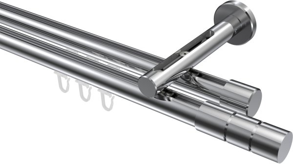 Innenlauf Gardinenstange Aluminium / Metall 20 mm Ø 2-läufig SITENO - Elanto Chrom 100 cm