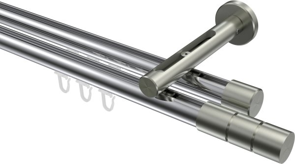 Innenlauf Gardinenstange Aluminium / Metall 20 mm Ø 2-läufig SITENO - Elanto Chrom / Edelstahl-Optik 100 cm