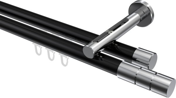 Innenlauf Gardinenstange Aluminium / Metall 20 mm Ø 2-läufig SITENO - Elanto Schwarz / Chrom 100 cm