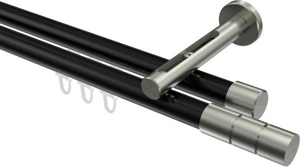 Innenlauf Gardinenstange Aluminium / Metall 20 mm Ø 2-läufig SITENO - Elanto Schwarz / Edelstahl-Optik 100 cm