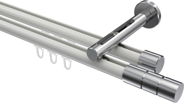 Innenlauf Gardinenstange Aluminium / Metall 20 mm Ø 2-läufig SITENO - Elanto Weiß / Chrom 100 cm