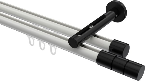 Innenlauf Gardinenstange Aluminium / Metall 20 mm Ø 2-läufig SITENO - Elanto Weiß / Schwarz 100 cm