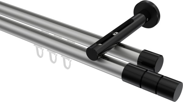 Innenlauf Gardinenstange Aluminium / Metall 20 mm Ø 2-läufig SITENO - Elanto Silbergrau / Schwarz 100 cm