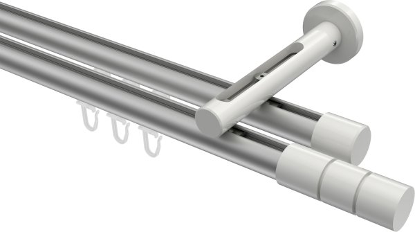 Innenlauf Gardinenstange Aluminium / Metall 20 mm Ø 2-läufig SITENO - Elanto Silbergrau / Weiß 100 cm