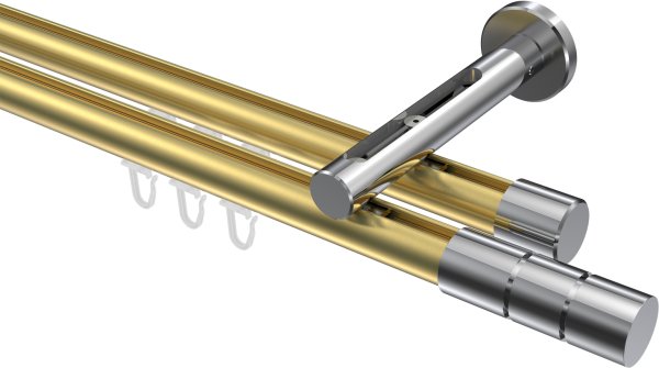 Innenlauf Gardinenstange Aluminium / Metall 20 mm Ø 2-läufig SITENO - Elanto Messing-Optik / Chrom 100 cm