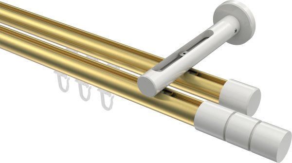 Innenlauf Gardinenstange Aluminium / Metall 20 mm Ø 2-läufig SITENO - Elanto Messing-Optik / Weiß 100 cm