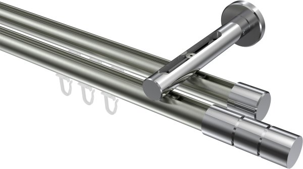 Innenlauf Gardinenstange Aluminium / Metall 20 mm Ø 2-läufig SITENO - Elanto Edelstahl-Optik / Chrom 100 cm