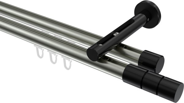 Innenlauf Gardinenstange Aluminium / Metall 20 mm Ø 2-läufig SITENO - Elanto Edelstahl-Optik / Schwarz 100 cm