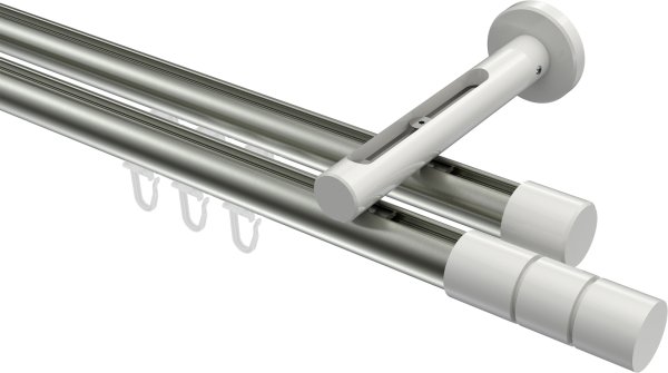 Innenlauf Gardinenstange Aluminium / Metall 20 mm Ø 2-läufig SITENO - Elanto Edelstahl-Optik / Weiß 100 cm
