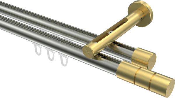 Innenlauf Gardinenstange Edelstahl-Optik / Messing-Optik 20 mm Ø 2-läufig SITENO - Elanto 100 cm