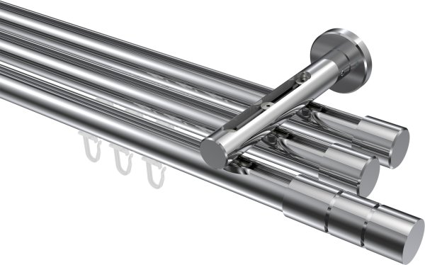 Innenlauf Gardinenstange Aluminium / Metall 20 mm Ø 3-läufig SITENO - Elanto Chrom 100 cm