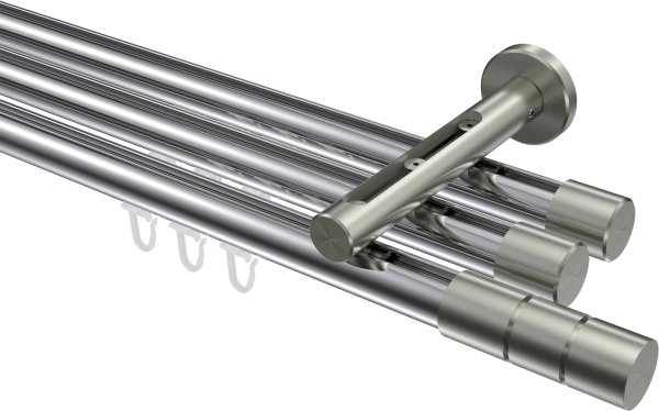 Innenlauf Gardinenstange Aluminium / Metall 20 mm Ø 3-läufig SITENO - Elanto Chrom / Edelstahl-Optik 100 cm