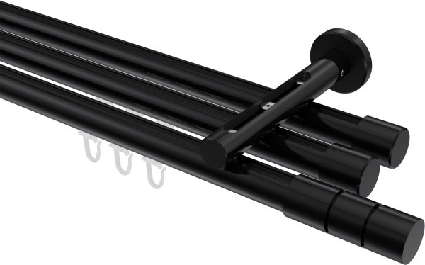 Innenlauf Gardinenstange Aluminium / Metall 20 mm Ø 3-läufig SITENO - Elanto Schwarz 100 cm