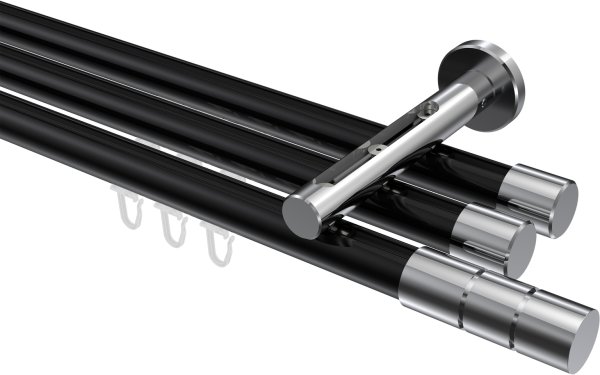 Innenlauf Gardinenstange Aluminium / Metall 20 mm Ø 3-läufig SITENO - Elanto Schwarz / Chrom 100 cm