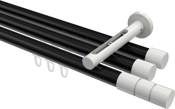 Innenlauf Gardinenstange Aluminium / Metall 20 mm Ø 3-läufig SITENO - Elanto Schwarz / Weiß 100 cm