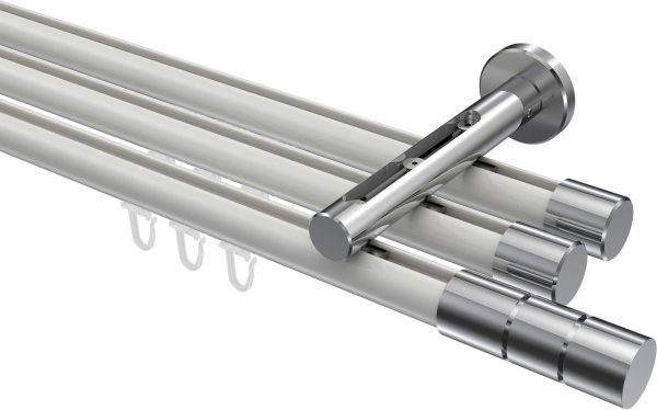 Innenlauf Gardinenstange Aluminium / Metall 20 mm Ø 3-läufig SITENO - Elanto Weiß / Chrom 100 cm