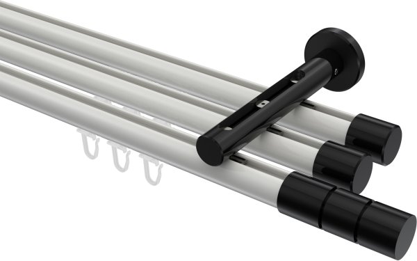 Innenlauf Gardinenstange Aluminium / Metall 20 mm Ø 3-läufig SITENO - Elanto Weiß / Schwarz 100 cm