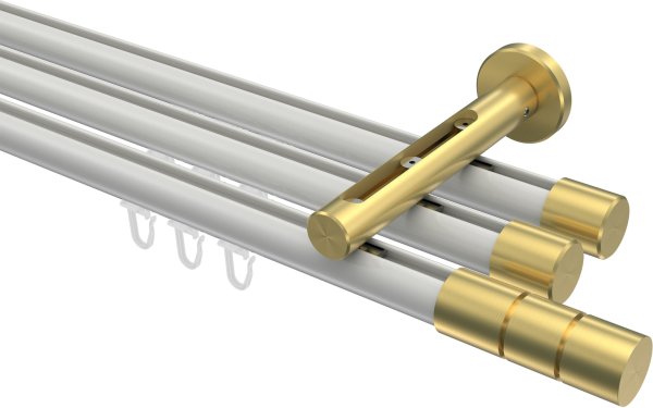 Innenlauf Gardinenstange Aluminium / Metall 20 mm Ø 3-läufig SITENO - Elanto Weiß / Messing-Optik 100 cm