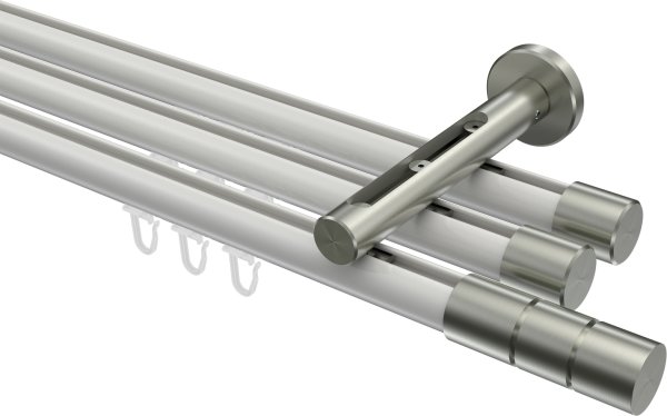 Innenlauf Gardinenstange Aluminium / Metall 20 mm Ø 3-läufig SITENO - Elanto Weiß / Edelstahl-Optik 100 cm