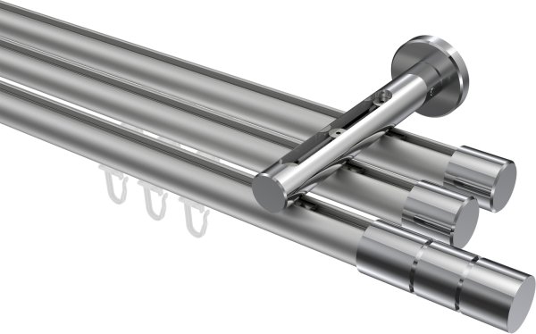 Innenlauf Gardinenstange Aluminium / Metall 20 mm Ø 3-läufig SITENO - Elanto Silbergrau / Chrom 100 cm