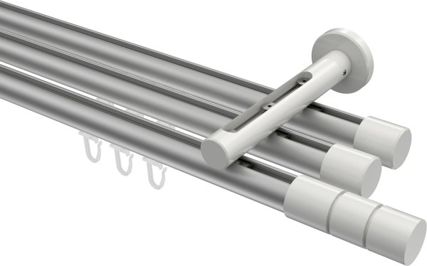 Innenlauf Gardinenstange Aluminium / Metall 20 mm Ø 3-läufig SITENO - Elanto Silbergrau / Weiß 100 cm