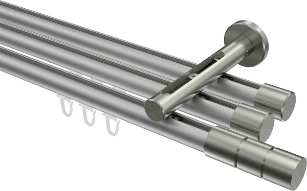 Innenlauf Gardinenstange Aluminium / Metall 20 mm Ø 3-läufig SITENO - Elanto Silbergrau / Edelstahl-Optik 100 cm
