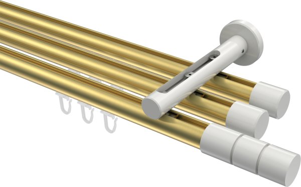 Innenlauf Gardinenstange Aluminium / Metall 20 mm Ø 3-läufig SITENO - Elanto Messing-Optik / Weiß 100 cm
