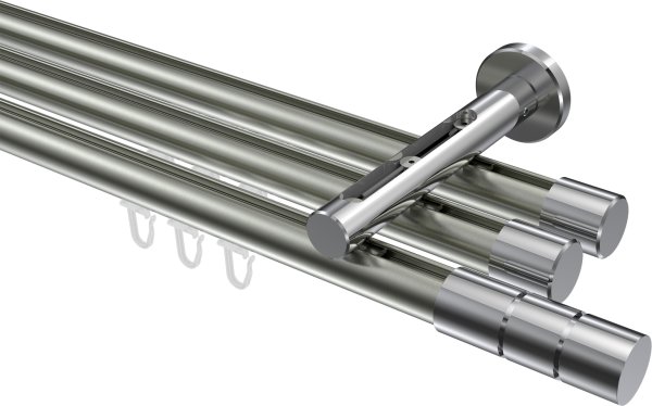 Innenlauf Gardinenstange Aluminium / Metall 20 mm Ø 3-läufig SITENO - Elanto Edelstahl-Optik / Chrom 100 cm