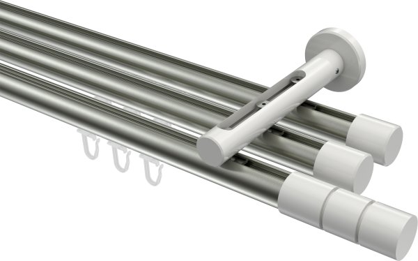 Innenlauf Gardinenstange Aluminium / Metall 20 mm Ø 3-läufig SITENO - Elanto Edelstahl-Optik / Weiß 100 cm