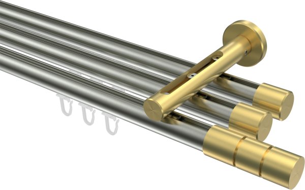 Innenlauf Gardinenstange Edelstahl-Optik / Messing-Optik 20 mm Ø 3-läufig SITENO - Elanto 100 cm